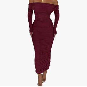 PRETTYGARDEN Womens Off Shoulder Bodycon Dress Long Sleeve Ruched With Slit